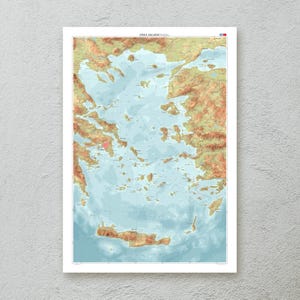 Ägäische Inseln Kartendruck — dekorative topografische Karte Wandkunst in A1/A2-Größe — Premiumpapier — kartographisches Kunstwerk — originelles Reisegeschenk