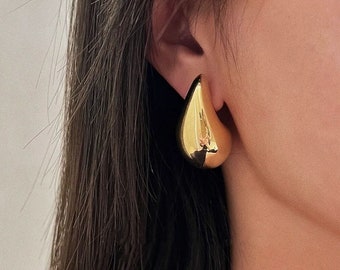 Bottega Drop Earrings, 18K Gold Plated, Water Tear Drop Chunky Earrings, Gold Teardrop Earrings, Dupe Earrings