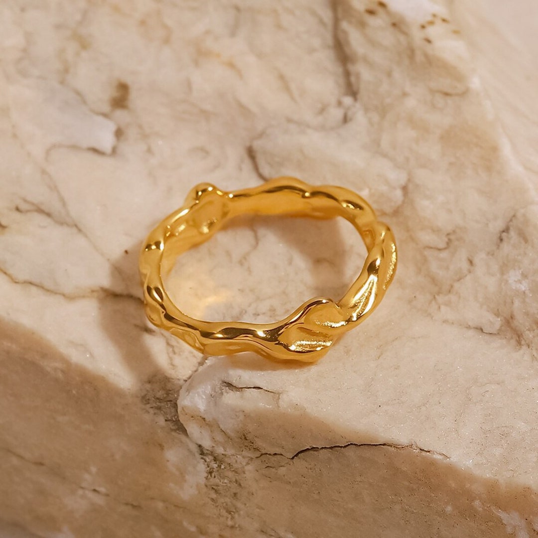 Unique Irregular Gold Ring, 18k Gold Plated, Wave Statement Ring - Etsy