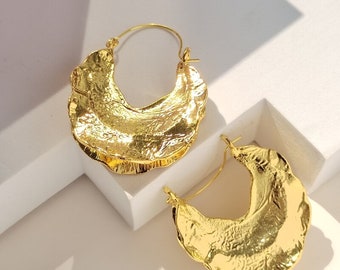 Gold Fulani Chunky Hoop Earrings, 18K Gold Plated, Fulani Hoops, Boho Statement Earrings