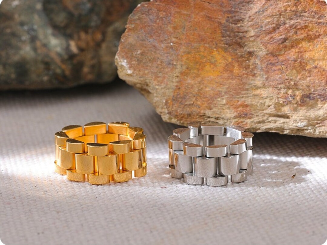 Chunky Link Chain Ring, 18K Gold Plated, Watch Band Ring, Wide Thick