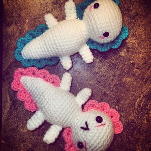 Crochet axolotl, amigurumi axolotl, handmade amphibian