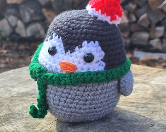 Pingüino de ganchillo, pingüino amigurumi, pingüino de Navidad, pingüino hecho a mano