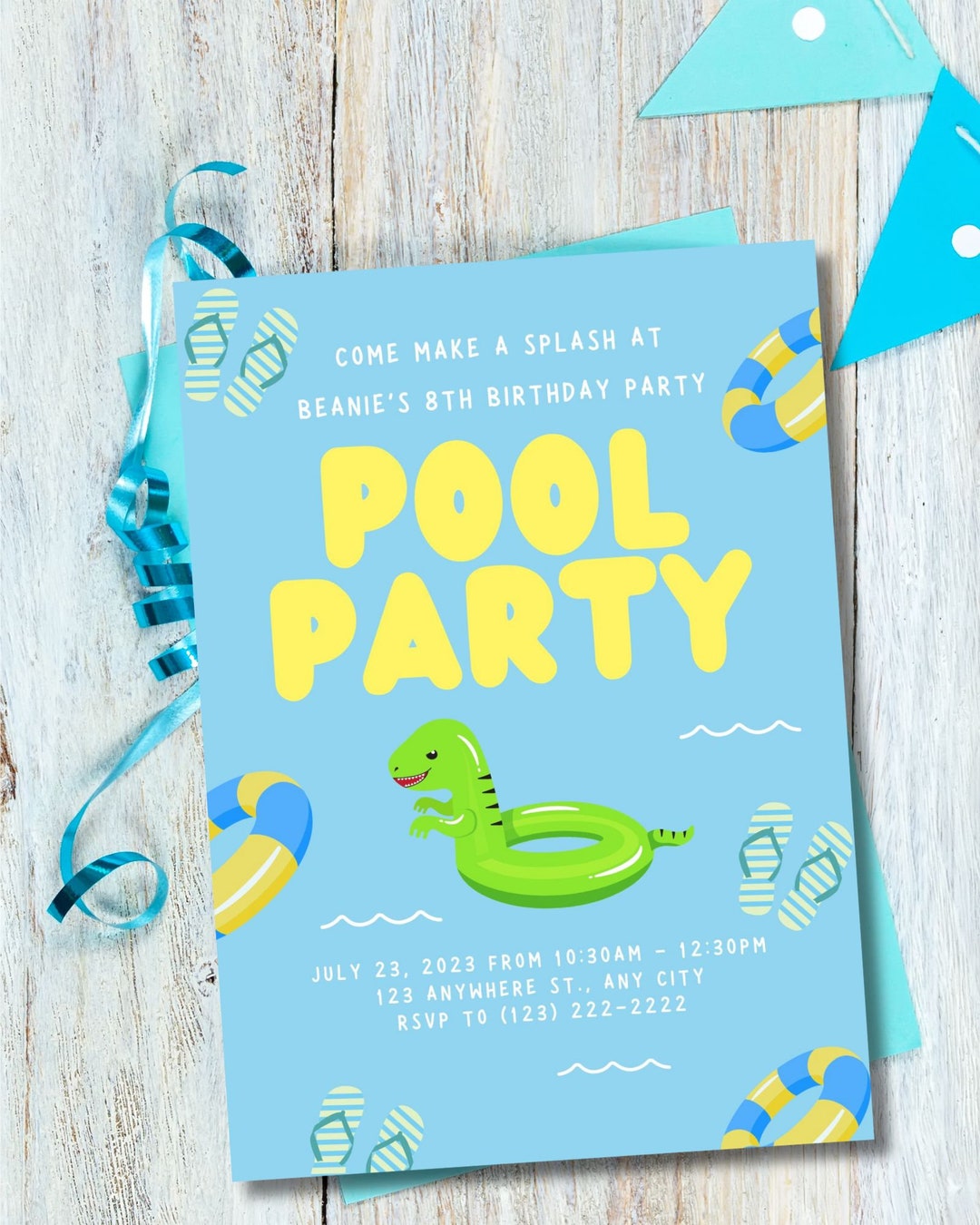 Boys Pool Party Invitation Digital Template Summer Birthday Etsy