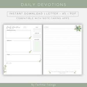 Printable Daily Devotions Template | Printable Journal Inserts | Minimalist, Elegant, Clean, Simple