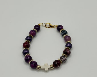 Purple Bracelet with Cross Charm