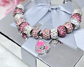 Pink Alien Heart Charm Bracelet: S925 Pandora Compatible
