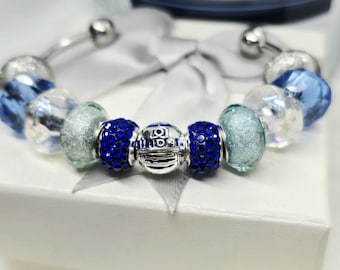 Blue Droid Inspired/Pandora Compatible Or Complete Bracelet/S925