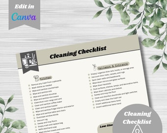 Airbnb Cleaning Checklist | Customizable Canva Template | House Cleaning Guide | VRBO Cleaning List I Vacation Rental | Property Management