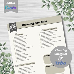 Airbnb Cleaning Checklist | Customizable Canva Template | House Cleaning Guide | VRBO Cleaning List I Vacation Rental | Property Management