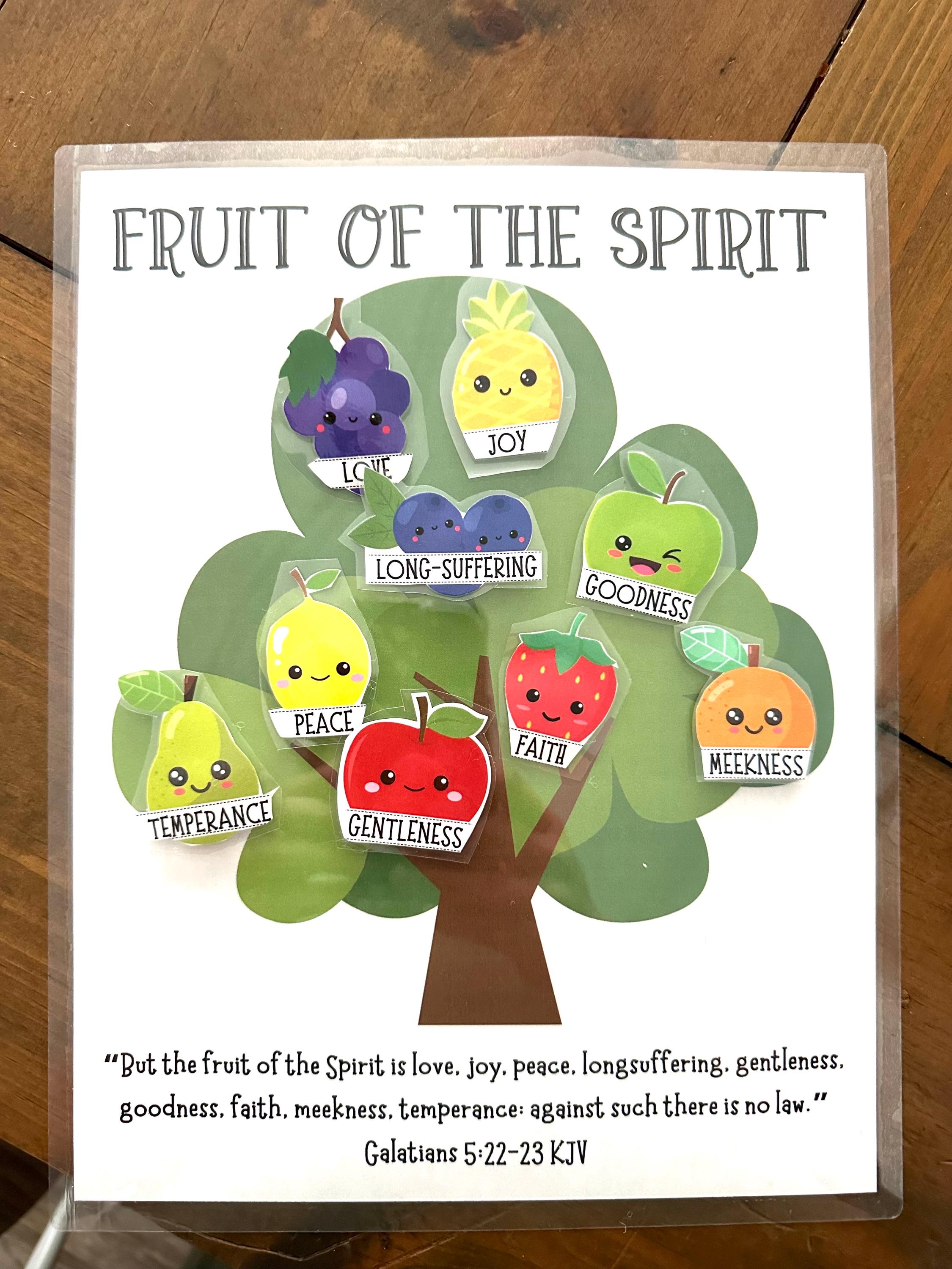 Frucht des Geistes Kinderaktivität KJV Bastelseite Sonntagsschulseite Lerne Früchte des Geistes Verse, die Buchstaben führen, Aktivitäts-Kunstklasse