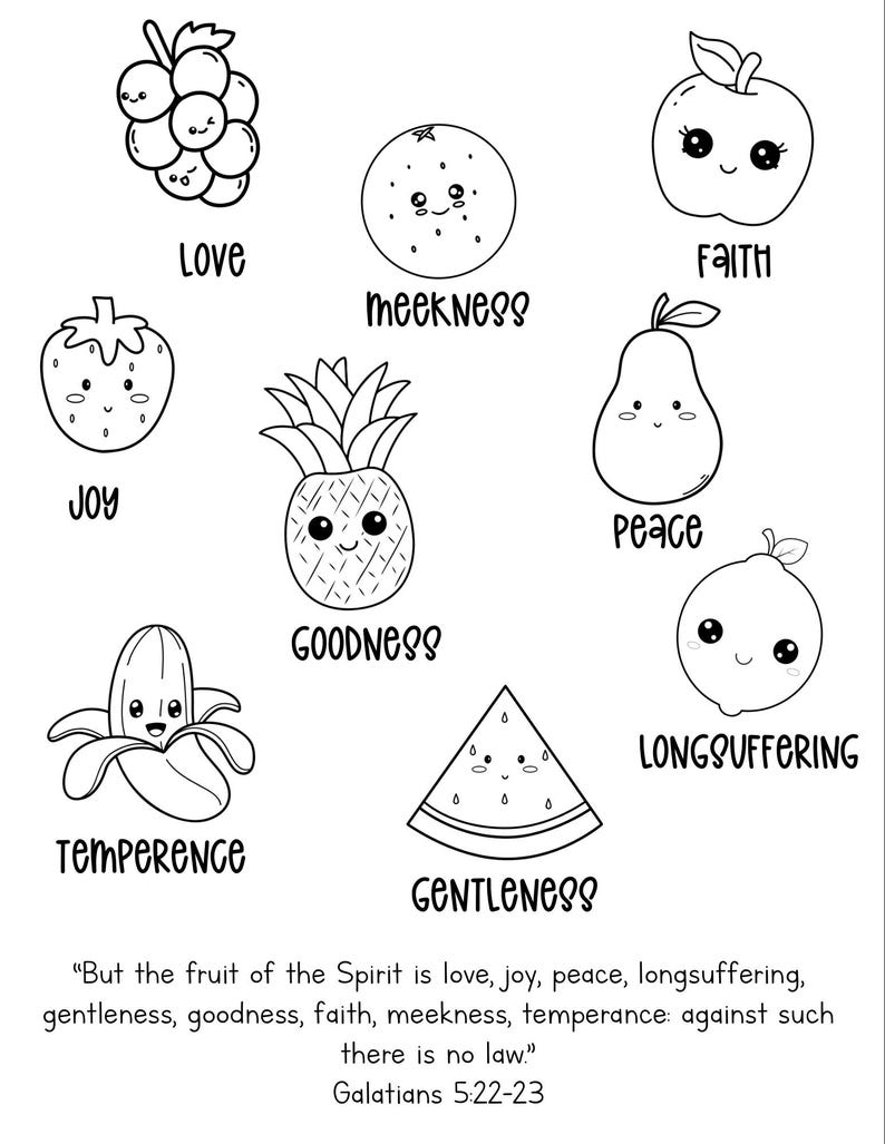 Fruit of the Spirit Coloring Page Printables for Lesson Kid’s Activity ...