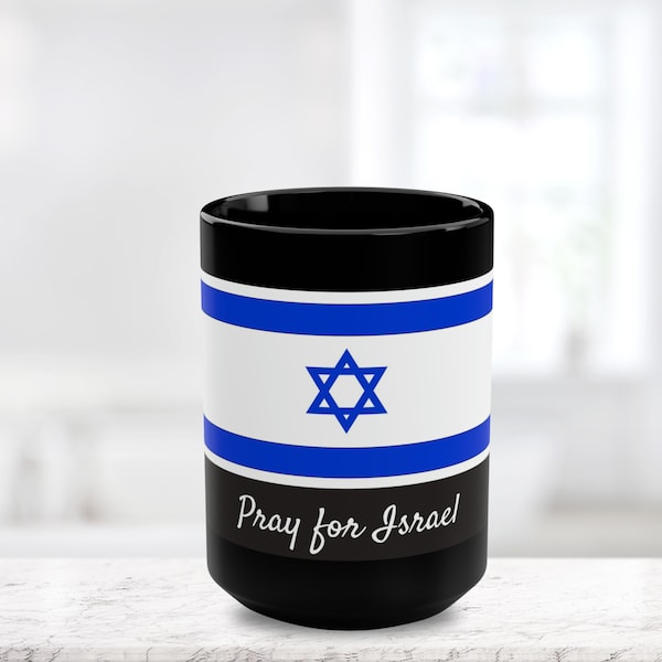 Pray for Israel Black Mug, 15oz