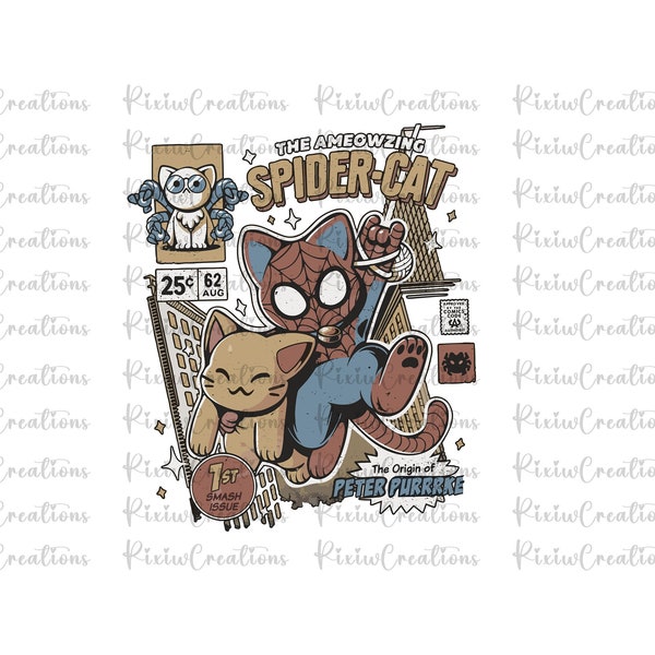 Retro Spider Cat Png, Spider Cat Png, Spider Verse Png, Comics Png, Only Png, Instant Download, Digital File