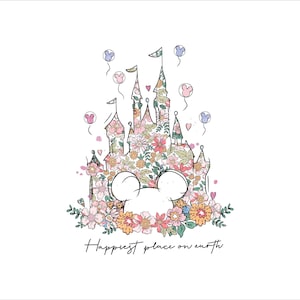 Happiest Place On Earth Png, Magical Castle Floral Png, Magic Kingdom Png, Family Vacation Png, Family Shirt Png, Vintage Kingdom Png