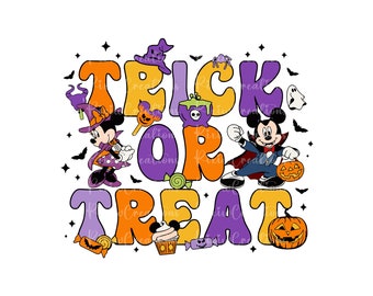 Mouse And Friends Trick Or Treat Halloween Png, Halloween Costume Png, Trick Or Treat Png, Spooky Vibes Svg, Halloween Png, Pumpkin Png