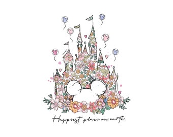 Happiest Place On Earth Png, Magical Castle Floral Png, Magic Kingdom Png, Family Vacation Png, Family Shirt Png, Vintage Kingdom Png