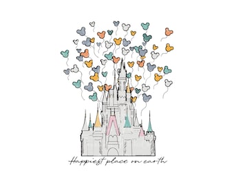 Happiest Place On Earth Png, Magical Castle Floral Png, Magic Kingdom Png, Family Vacation Png, Family Shirt Png, Vintage Kingdom Png