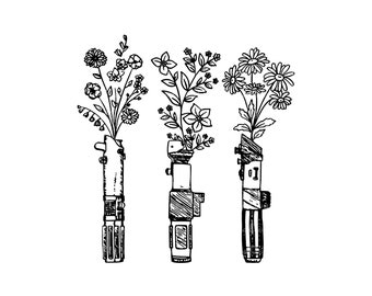 Star Wars Svg, Star Wars Floral Lightsaber Png, Lightsaber Png, Star Wars Png, Floral Star Wars Png, Digital File