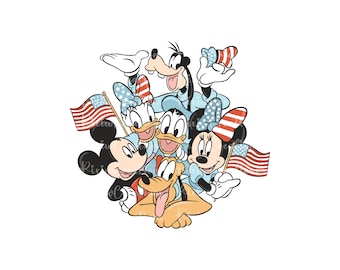 Retro Mickey & Company PNG, 4 juli PNG Svg, Mus och vänner PNG Svg, Memorial Day PNG, Independence Day PNG Svg, Amerikansk flagga PNG