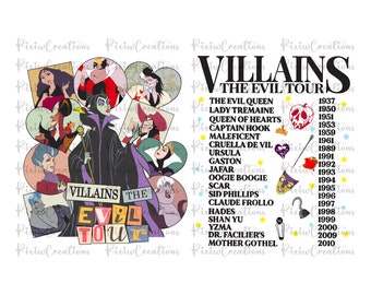 Villains Eras Tour Png, Villains Evil Tour Sublimation Png, Concert Music Design, Maleficent, Ursula, Evil Queen, Png Digital Download