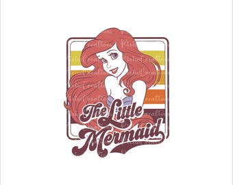 Retro kleine Meerjungfrau PNG SVG, kleine Meerjungfrau SVG Png, Afroamerikaner kleine Meerjungfrau Clipart, Meerjungfrau Clipart, Meerjungfrau-Shirt Png-Svg