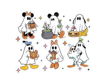 Mouse And Friends Ghost Halloween Png, Halloween Costume Png, Trick Or Treat Png, Spooky Vibes Svg, Halloween Sublimation, Pumpkin Png