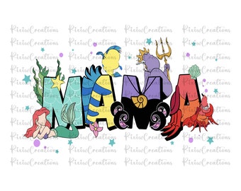 Mermaid Mama Png, Mermaid Mama Svg, Mermaid Png Svg, Ariel Svg, Ariel Png, Princess Mama Png Svg, Digital File, Instant Download