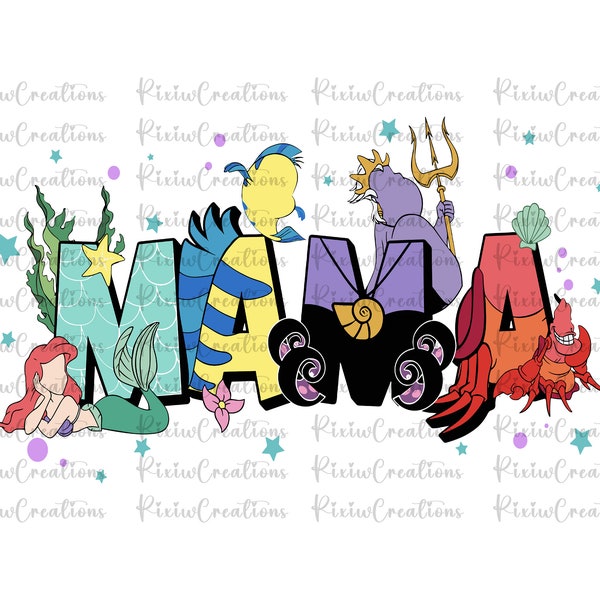 Mermaid Mama Png, Mermaid Mama Svg, Mermaid Png Svg, Ariel Svg, Ariel Png, Princess Mama Png Svg, Digital File, Instant Download