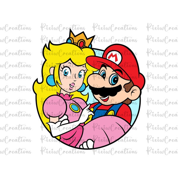 Super Mario and Peach Valentines Day Svg Png, Mario Valentines Svg, Mario Valentines Day Svg, Peach Svg, Mario Svg, Mario Peach Couple Svg