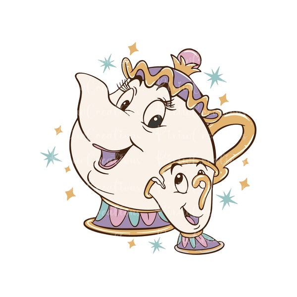 Retro Chip And Mrs. Potts Png, Chip And Mrs. Potts Shirt Png, Princess Png, Tea Pot and Cup Png, Mrs. Potts Png, Digital File, Only Png
