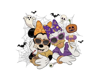 Retro Minnie and Daisy Halloween Png, Minnie Halloween Png, Daisy Halloween Png, Besties Halloween Png, Trick Or Treat Png, Spooky Vibes Png