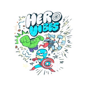 Retro Hero Vibes Png, Superhero Squad Png, Superheroes Friends Shirt Design Png, Family Vacation Svg, Avengers Heroes Clipart, Digital File