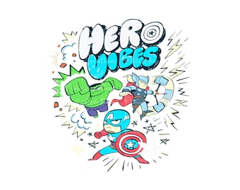 Retro Hero Vibes Png, Superhero Squad Png, Superheroes Friends Shirt Design Png, Family Vacation Svg, Avengers Heroes Clipart, Digital File