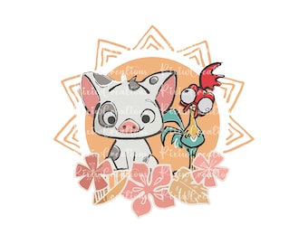 Retro Pua e Heihei Moana Png, Moana Png, Pua e Heihei Png, Pua Png, Hei Hei Png, Solo Png, File digitale