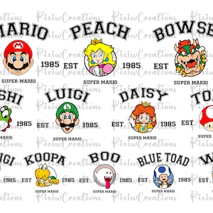 Super Mario Kart Svg, Super Mario Svg, Mario Matching Svg, Mario Svg Bundle, Peach Bowser Yoshi Toad Luigi Daisy Svg, Mario Sublimation Svg