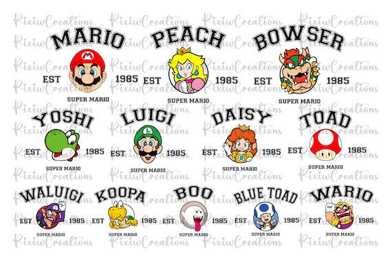 Super Mario Kart Svg, Super Mario Svg, Mario Matching Svg, Mario Svg Bundle, Peach Bowser Yoshi Toad Luigi Daisy Svg, Mario Sublimation Svg