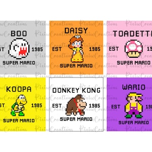 Super Mario Pixel Png, Super Mario Png, Mario Matching Png, Bundle Mario Png, Yoshi Toad Pêche Bowser Luigi Daisy Png, Mario Sublimation Png