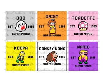 Super Mario Pixel Png, Super Mario Png, Mario Matching Png, Pacote Mario Png, Peach Bowser Yoshi Toad Luigi Daisy Png, Mario Sublimation Png