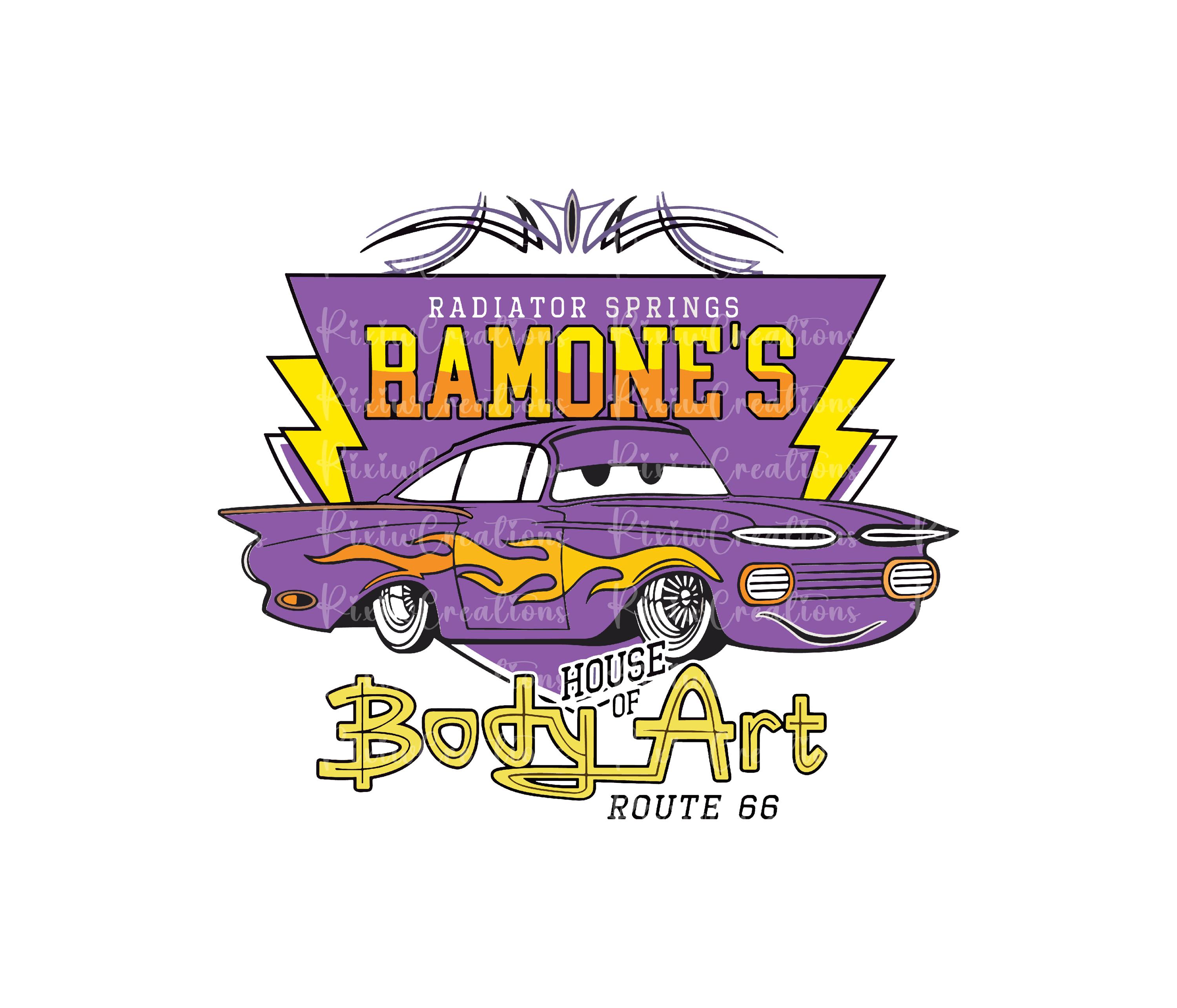Ramone's House of Body Art Png, Route 66 Cars Design, Ramone Shirt