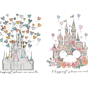 Happiest Place On Earth Png, Magical Castle Floral Png, Magic Kingdom Png, Family Vacation Png, Family Shirt Png, Vintage Kingdom Png