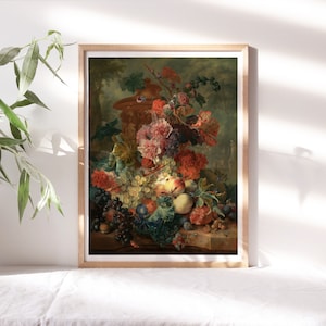Jan van Huysum, Fruit Piece, 1715 Romantic Moody Wall Prints Premium Canvas Botanical Painting Reproduction Flr-259