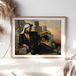 Elisabeth Jerichau Baumann, Egyptian Fellah Woman with Her Baby, 1872 Nursery Art Premium Canvas Paper, Fine Painting Reproductions Nur-114