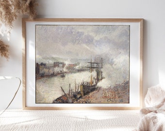 Camille Pissarro, Parowce w porcie w Rouen, Plakat artystyczny, Nastrojowa dekoracja ścienna, Słynne obrazy, Cyfrowa reprodukcja sztuki Clr109