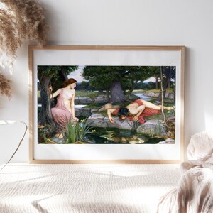 John William Waterhouse, Echo and Narcissus, 1903 Office Wall Decor, Canvas Paper, Kitchen Wall Art, Fine Art Paintings Reproductions TOP287