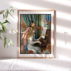 Pierre-Auguste Renoir, Two Young Girls at the Piano, 1892, Living Room Wall Décor, Premium Canvas Paper, Wall Painting Reproduction TOP-350