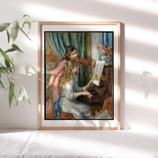 Pierre-Auguste Renoir, Dos niñas al piano, 1892, Decoración de la pared de la sala de estar, Papel de lienzo premium, Reproducción de pintura mural TOP-350