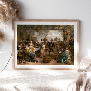 Jan Steen, The Dancing Couple, 1663, Nursery Room Decor, Premium Canvas Paper, Kids Bedroom Wall Art, Art Paintings Reproductions Nur-214