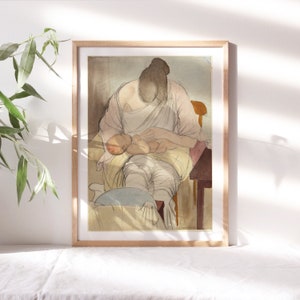 Bernard Meninsky, Woman and Child, 1916, Nursery Wall Decor, Canvas Paper, Kids Bedroom Wall Art, Fine Art Paintings Reproductions Nur-295