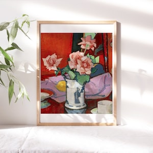 Samuel Peploe, Jarrón chino de rosas rosadas 1916 Póster de bellas artes, Decoración de pared cambiante, Pintura famosa, Impresión digital sobre lienzo Reproducción de arte Clr400